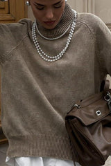 Distressed Turtleneck Pullover Sweater