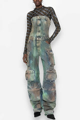 Street cargo jumpsuit and mid-waist tie-dye effect
