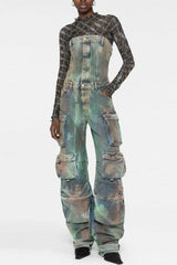 Street cargo jumpsuit and mid-waist tie-dye effect