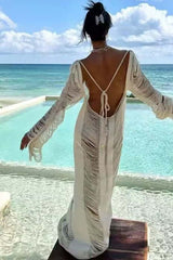 Beach knitted hollow maxi dress