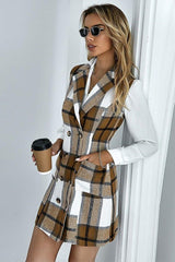Double-breasted sleeveless slim-fit cardigan plaid dress