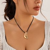 Metal Drop Pendant Wax String Necklace