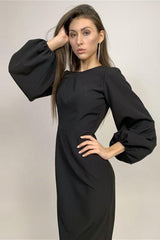 Lantern sleeves bag hip slim mid dress