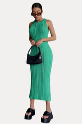 women knitted sleeveless round neck dress