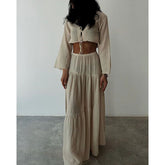 Cardigan V-neck Lace-up Slit Two-piece Suit