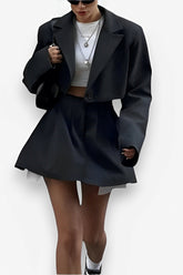 High Waist Short Skirt Long Sleeve Top Two-piece Suit