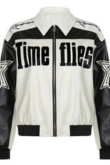 Lapel motorcycle PU leather jacket