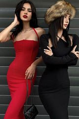 French halter neck long slim dress