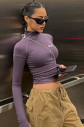 High Neck Slim Fit Zipper Short Long Sleeve T-shirt