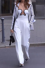 Zebra Striped Stand-up Collar Jacket suit
