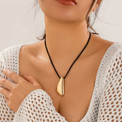 Metal Drop Pendant Wax String Necklace