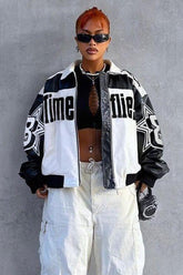 Lapel motorcycle PU leather jacket