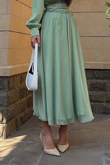 V-Neck Pleated Design High Waist Slim Dress