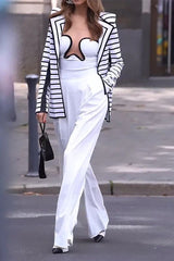 Zebra Striped Stand-up Collar Jacket suit