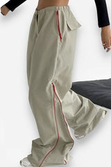 Urban style draped wide-leg pants with zipper