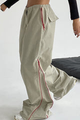 Urban style draped wide-leg pants with zipper
