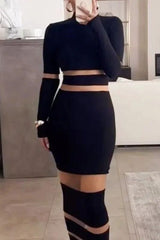 Mesh stitching sexy tight long dress