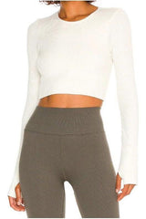 long-sleeved threaded yoga belt chest pad top