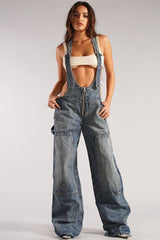 Denim multi-pocket jumpsuit