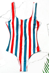 Zipper Striped One-Piece Swimsuit