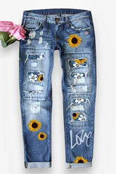 Spot Hole Mid-Waist Straight Jeans