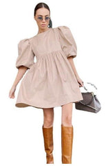 Loose puff sleeves cotton dress