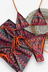 Three-Piece Knitted Gradient Striped Bikini