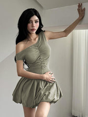 Solid Color Suspender Backless Dress