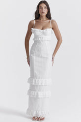 White Hook Flower Suspender Long Dress