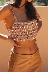Hand-crocheted sleeveless beaded slim top
