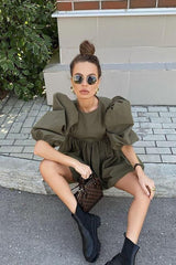 Loose puff sleeves cotton dress