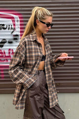 Loose Retro Long Plaid Shirt