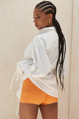 V-neck Pleated White Shirt