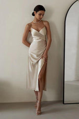 Suspender backless slit dress