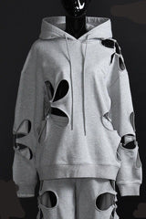 Hollow petal cutout hooded loose casual chandal