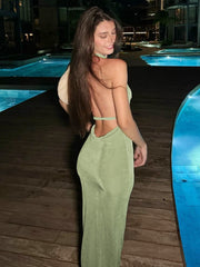 Halter Neck V Neck Backless Dress