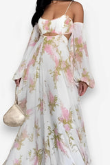 French print long backless suspender dress