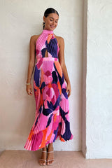 Halter Neck Pleated maxi Dress