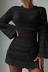 Bikini Cover-up Hollow Mesh Long-Sleeved Shirt