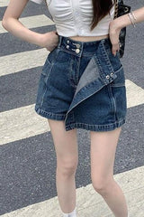 Irregular denim retro slim skirt