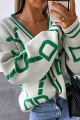 Embroidered V-neck Loose Knitted sweater