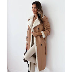 Double wear lapel leather plush coat