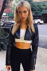 Street style short PU leather jacket