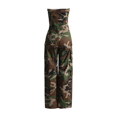 Tube Top Camouflage Jumpsuit
