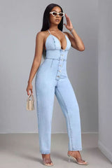 Low-cut Slim One-piece Denim Trousers