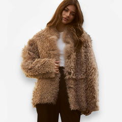 Loose buttoned artificial fur coat