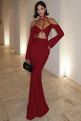 Hollow backless lace-up dress