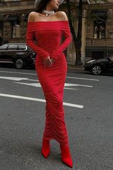 Tube off-shoulder red maxi dress