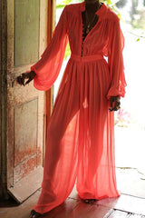 Long-Sleeved Chiffon Wide-Leg Jumpsuit