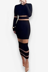 Mesh stitching sexy tight long dress